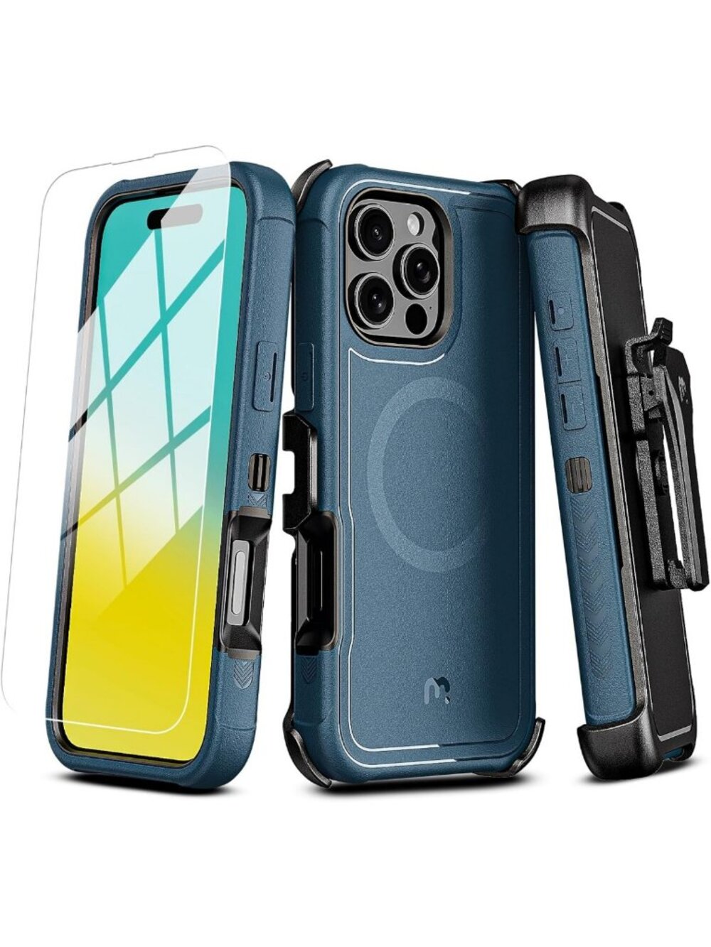 Stylish Blue iPhone 16 Pro Max Case with Belt Clip Holster - Durable